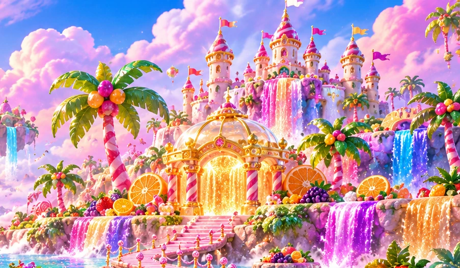 The golden candy pavilion and pastel sugar castle